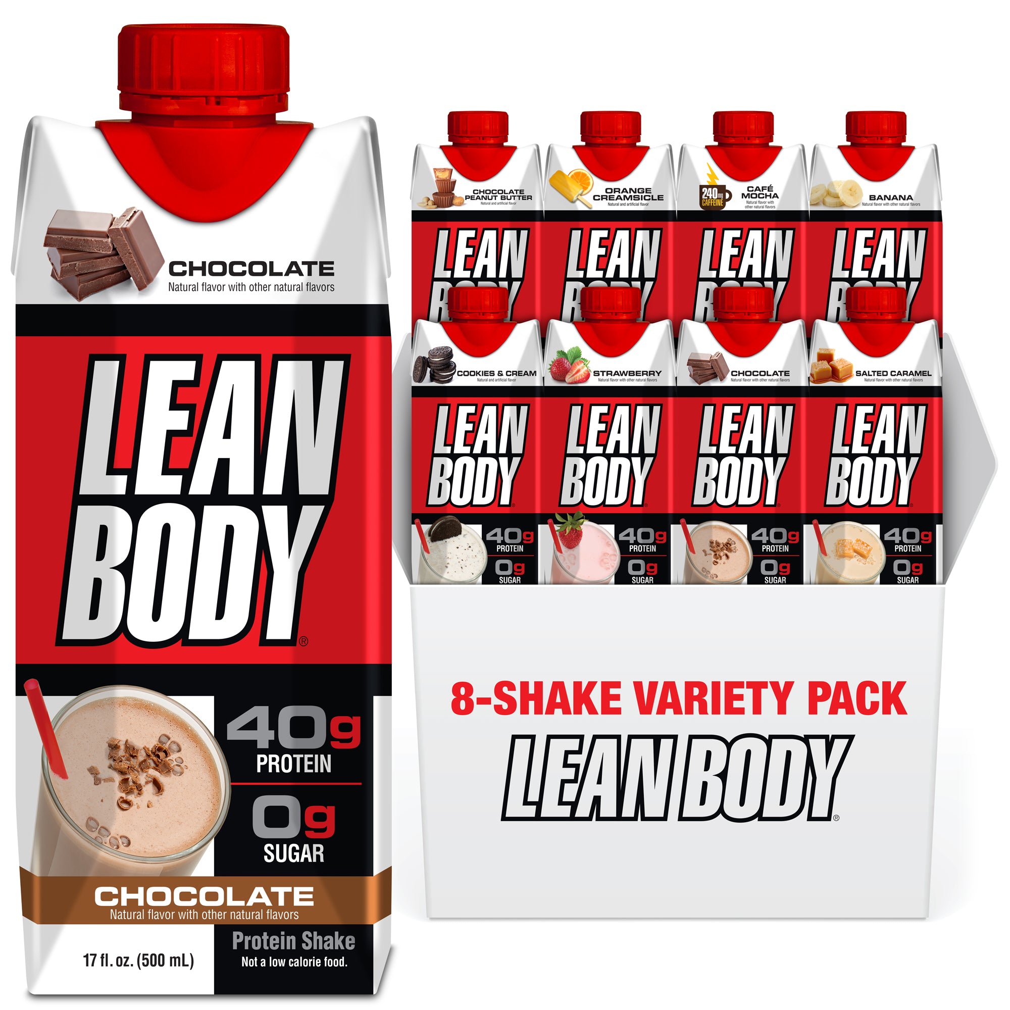 LEAN BODY 8 Flavor Variety Pack, 40g Protein, Zero Sugar, 24 Vitamins & Minerals to Support Immune Health, 17 fl oz, 8 Pack.
