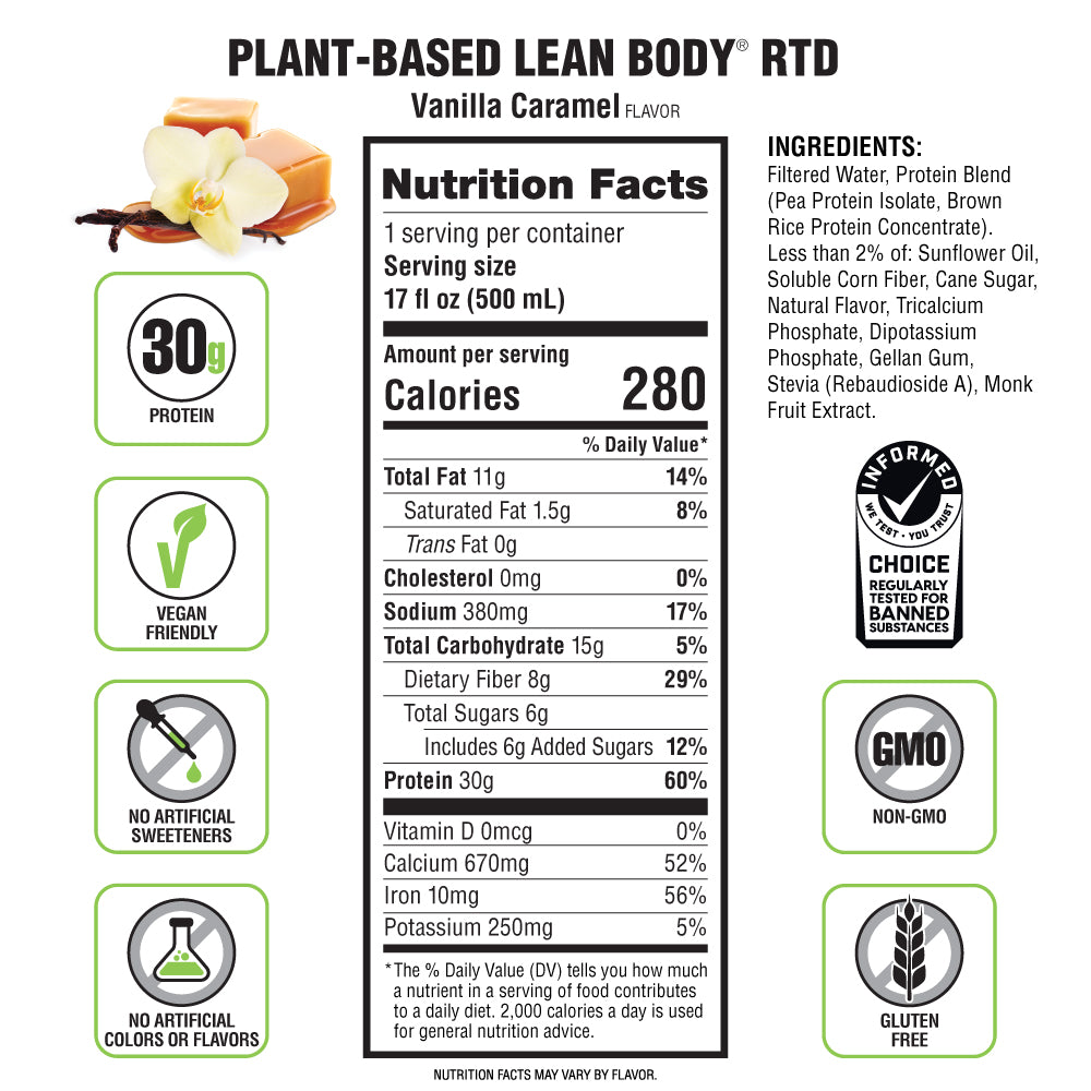 Lean Body Plant Based Ready-to-Drink Protein Shake (17oz) 12 Pack